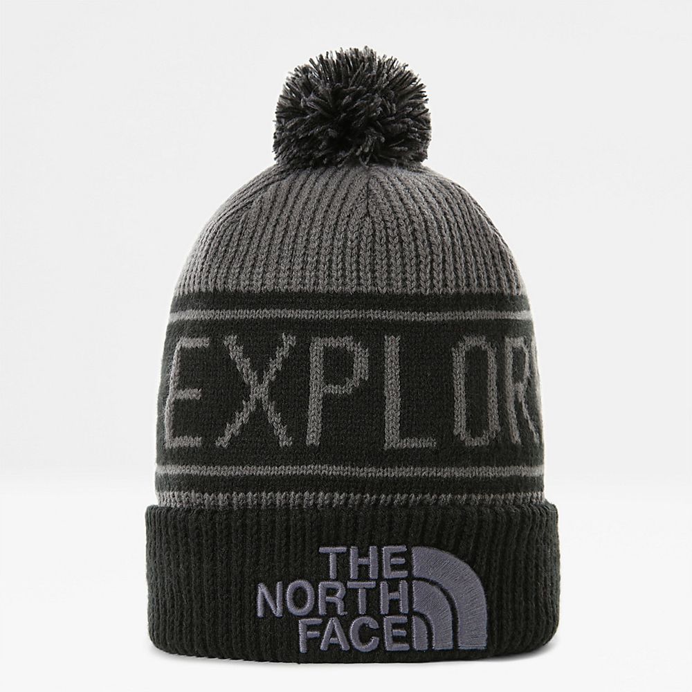 The North Face Beanies Mens Australia - The North Face Retro Tnf Pom Grey / Black (FRA-349762)